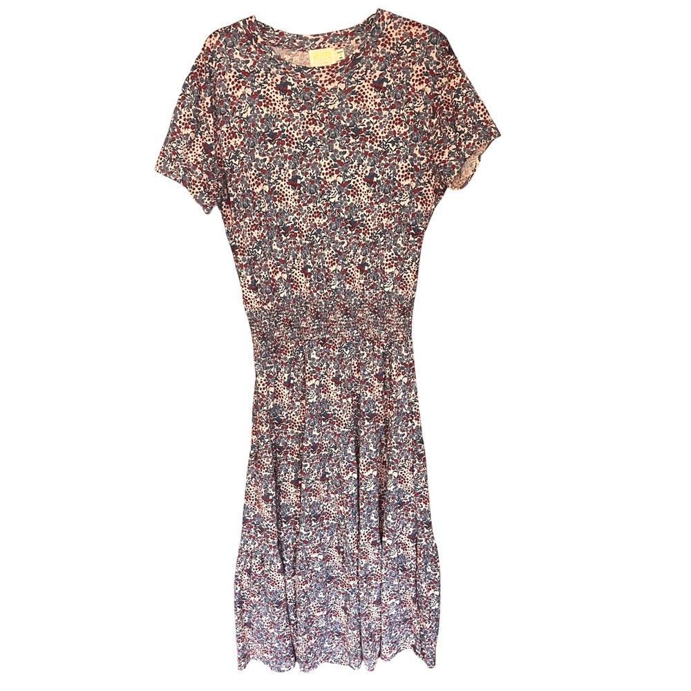 Nation LTD Pima Cotton Martine Casual Peasant Floral Smocked Midi Dress Small - Picture 2 of 12